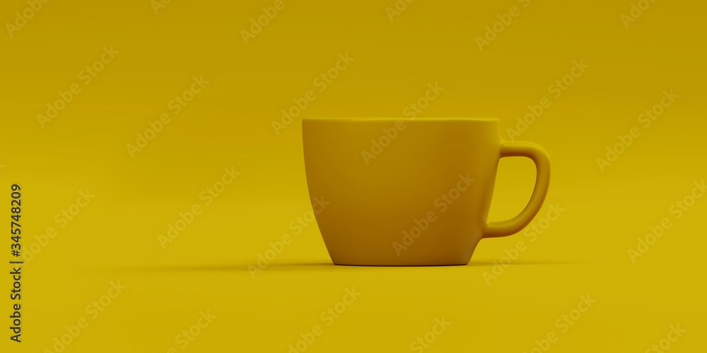 Yellow cup of coffee isolated on a yellow background, 3D rendering Yellow cup of coffee isolated on a yellow background, 3D rendering
