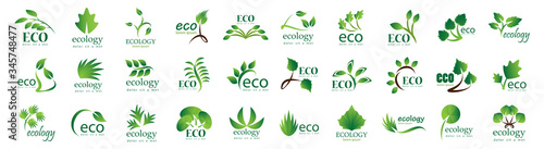 Collection Of Eco And Organic Logo Set - Isolated On White Background - Vector. Eco And Organic Logo Useful For Leaf Icon, Ecology Logo, Eco Symbol And Template Design. Ecology Tree Icons