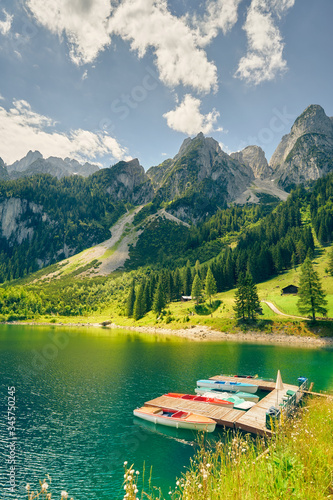 The Gosau Lake (Vorderer Gosausee). Colorful outdoor scene in Upper Austrian Alps, Salzkammergut region, Austria, Europe.