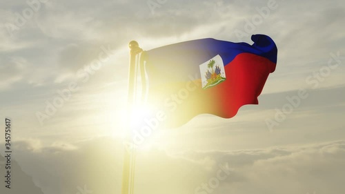 Flag of Haiti Waving in the wind, Sky and Sun Background, Slow Motion, Realistic Animation, 4K UHD 60 FPS Slow-Motion