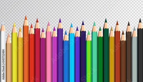 Colored pencils laying in row. Colorful rainbow set.