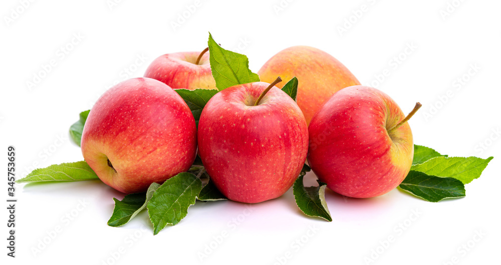 Apples Red apples and green leaves. Isolate on a white background. Apples Red apples and green leaves. Isolate on a white background.