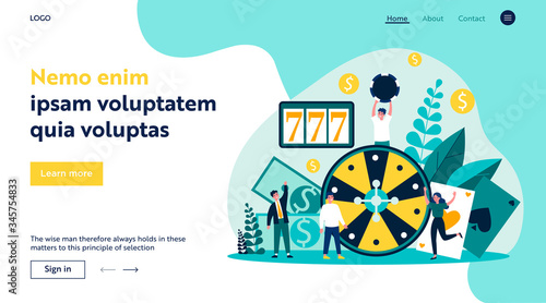 Happy people playing poker. Gamblers with chips and cards gathering at roulette, winning money. Vector illustration for online casino, gamble, risk concept