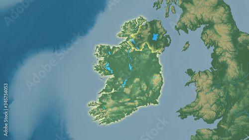 Ireland, topographic relief - light glow
