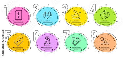 Oculist doctor, Sale ticket and Accepted payment signs. Timeline steps infographic. Coffee beans, Hold heart and Unknown file line icons set. Pyramid chart, Skin moisture symbols. Vector