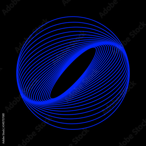 Fractal circle. Twisted lines. Blue logo.Vector illustration. Swirling symbol.