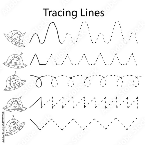 Connect the points from left to right. Exercises for handwriting skills and for developing motor skills. Trace line worksheet for kids. Color UFO