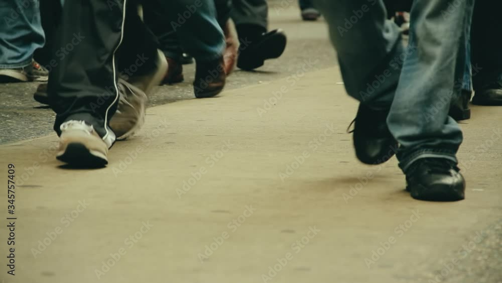 People walk on the street feet only real time People walk on the street feet only real time