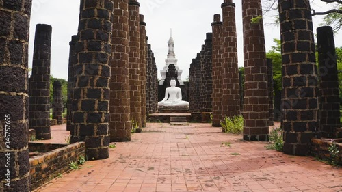 Aerial  Beautiful Temple Bangkok ,  Topview Buddha In Ancient city Thailand -  Wonder of thailand 