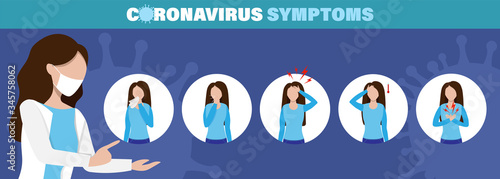 Coronavirus 2019-nCoV infographic. Symptoms of desease, epidemic situation. Heath protection covid-19.