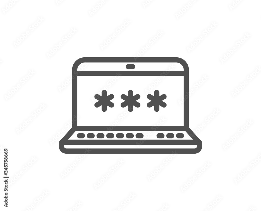 Laptop password line icon. Cyber defence sign. Computer protection symbol. Quality design element. Editable stroke. Linear style laptop password icon. Vector Laptop password line icon. Cyber defence sign. Computer protection symbol. Quality design element. Editable stroke. Linear style laptop password icon. Vector