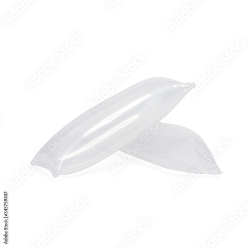 Inflatable air buffer plastic bags isolated on white background. Cushion blocking bag that creates protection for goods inside parcel during delivery. Object isolated on white with clipping path photo
