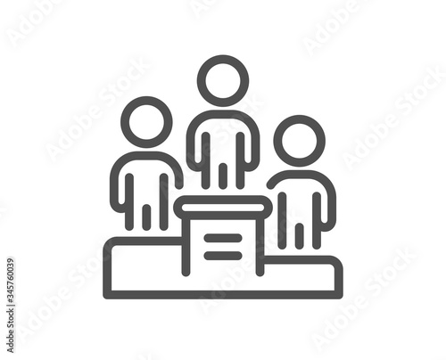 Business podium line icon. Employee nomination sign. Teamwork award symbol. Quality design element. Editable stroke. Linear style business podium icon. Vector