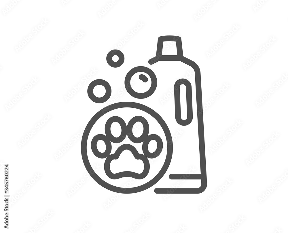 Obraz premium Pet shampoo line icon. Pets care sign. Dog cleaning symbol. Quality design element. Editable stroke. Linear style pet shampoo icon. Vector