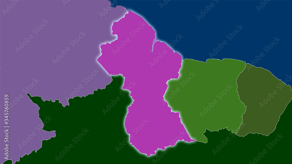 Fototapeta premium Guyana, administrative divisions - light glow