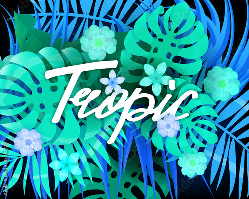 Summer trendy neon tropical leaves exotical plants palm jungle leaf lettering trending colors