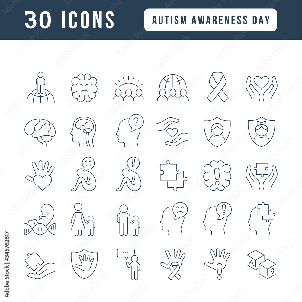Vector Line Icons of Autism Awareness Day Vector Line Icons of Autism Awareness Day