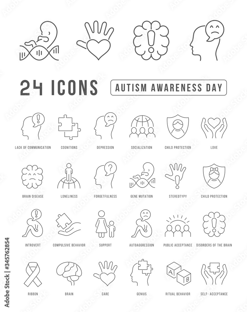 Vector Line Icons of Autism Awareness Day