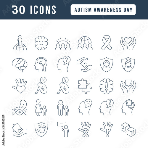 Vector Line Icons of Autism Awareness Day