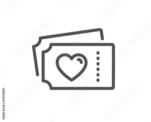 Love tickets line icon. Valentines day sign. Couple relationships symbol. Quality design element. Editable stroke. Linear style love tickets icon. Vector