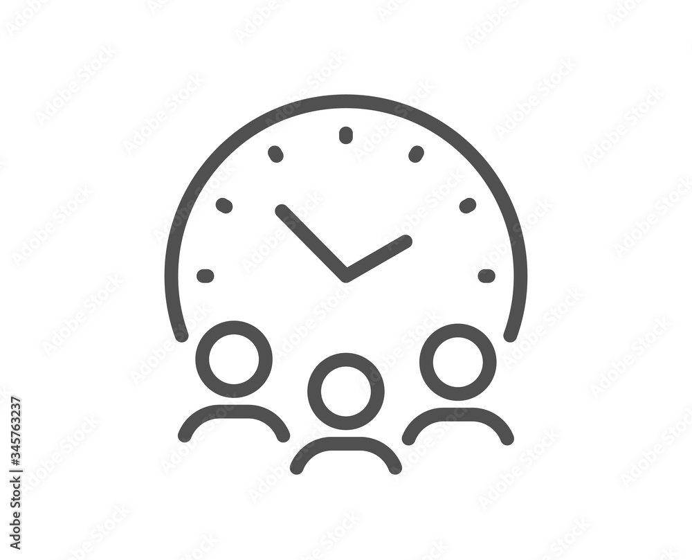 Meeting time line icon. Business teamwork sign. Working hours symbol. Quality design element. Editable stroke. Linear style meeting time icon. Vector Meeting time line icon. Business teamwork sign. Working hours symbol. Quality design element. Editable stroke. Linear style meeting time icon. Vector