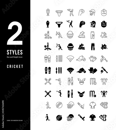 Simple Line Icons of Cricket