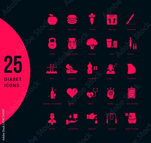 Set of Simple Icons of Diabet