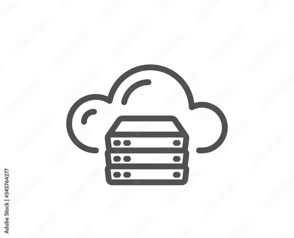 Cloud computing server line icon. Internet data storage sign. File hosting technology symbol. Quality design element. Editable stroke. Linear style cloud server icon. Vector Cloud computing server line icon. Internet data storage sign. File hosting technology symbol. Quality design element. Editable stroke. Linear style cloud server icon. Vector