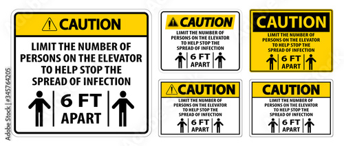 Caution Elevator Physical Distancing Sign Isolate On White Background,Vector Illustration EPS.10