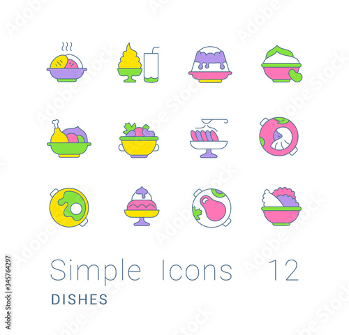 Set of Simple line Icons of Dishes