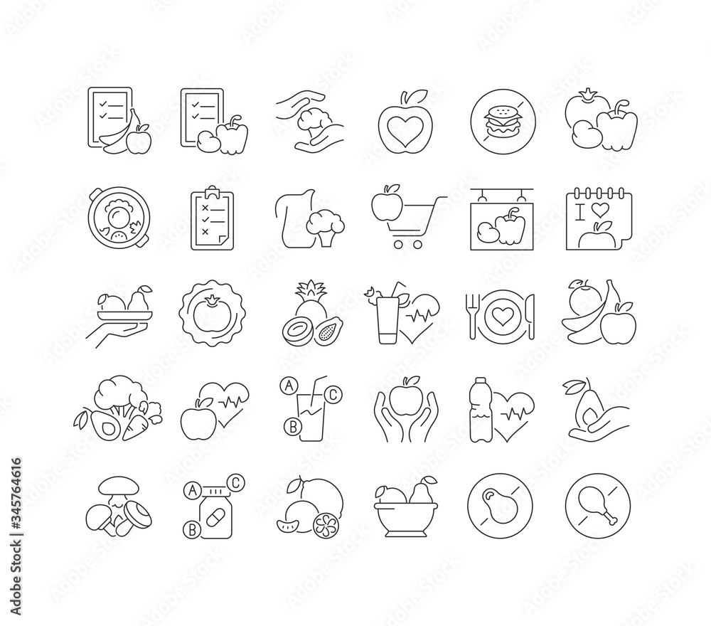 Vector Line Icons of International Vegan Day