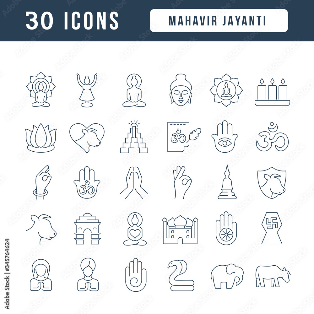 Vector Line Icons of Mahavir Jayanti