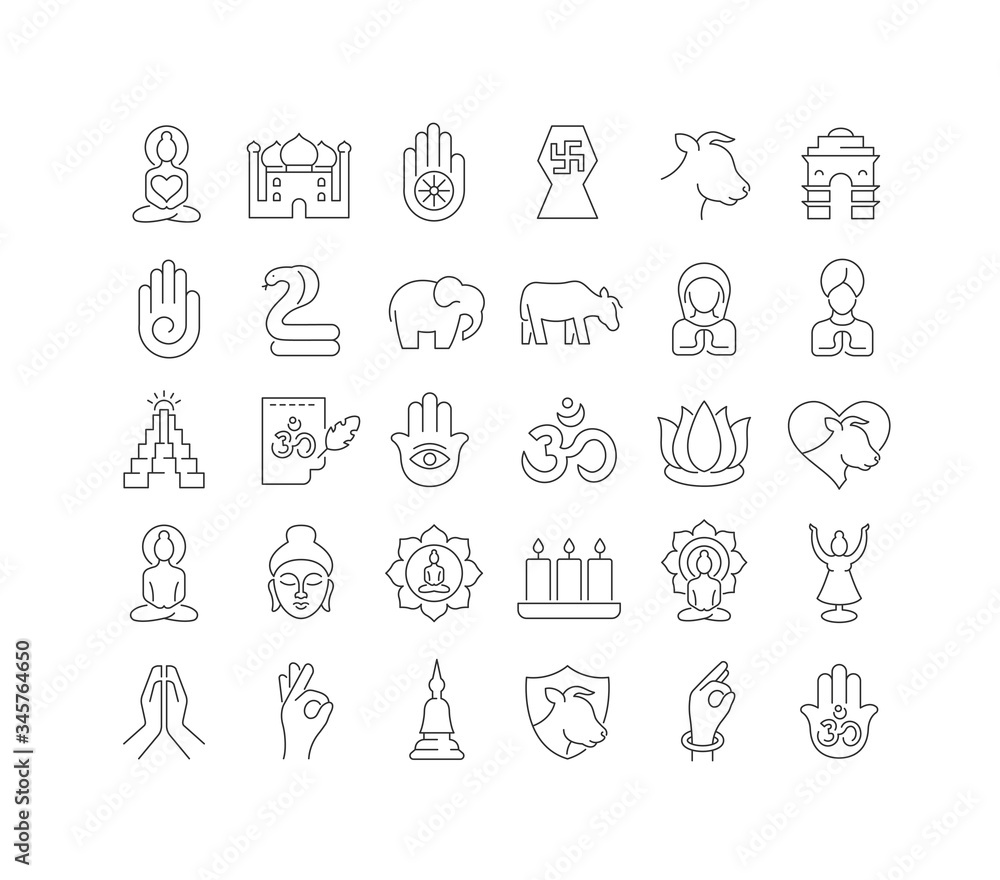 Vector Line Icons of Mahavir Jayanti Vector Line Icons of Mahavir Jayanti