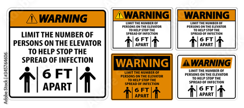 Warning Elevator Physical Distancing Sign Isolate On White Background,Vector Illustration EPS.10