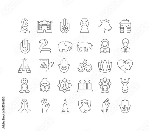 Vector Line Icons of Mahavir Jayanti