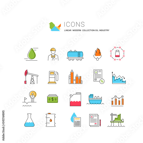 Set Vector Flat Line Icons Oil Industry