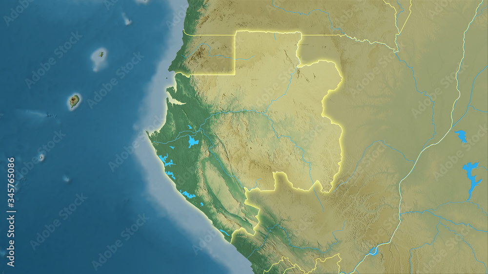 Gabon, topographic relief - light glow Gabon, topographic relief - light glow