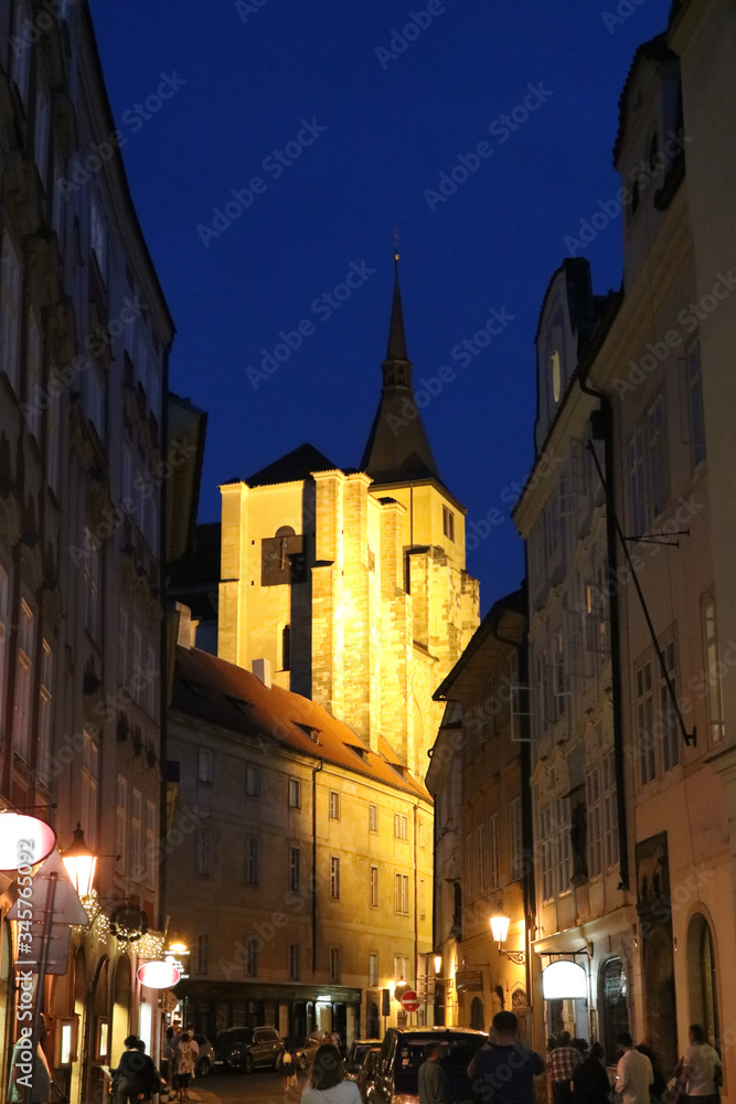 Mysterious Prague street on a warm night