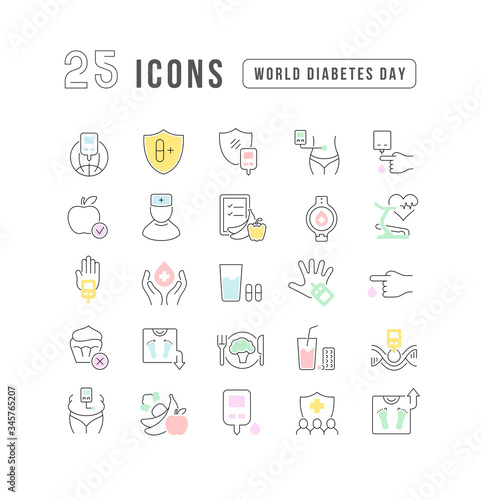 Vector Line Icons of World Diabetes Day