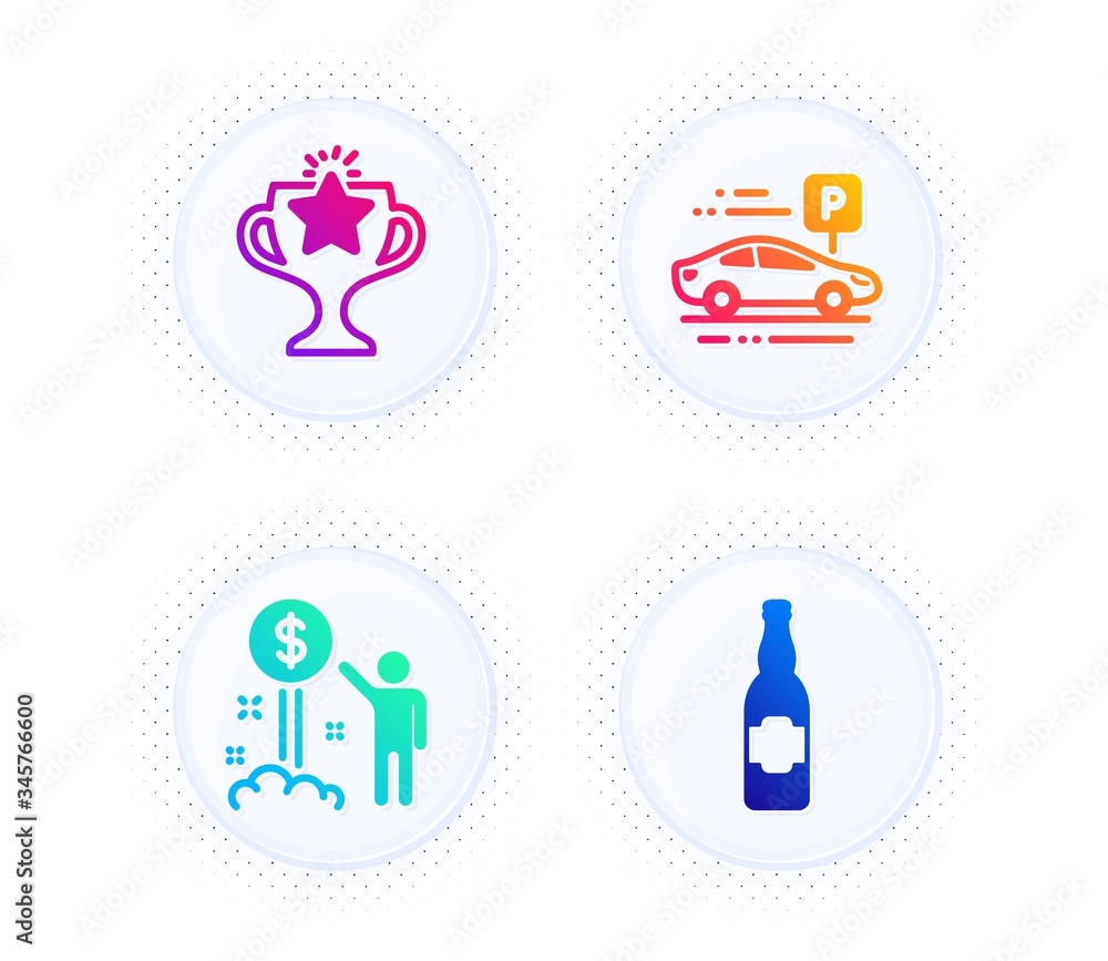 Victory, Income money and Car parking icons simple set. Button with halftone dots. Beer bottle sign. Championship prize, Wealth, Transport place. Craft beer. Business set. Vector Victory, Income money and Car parking icons simple set. Button with halftone dots. Beer bottle sign. Championship prize, Wealth, Transport place. Craft beer. Business set. Vector