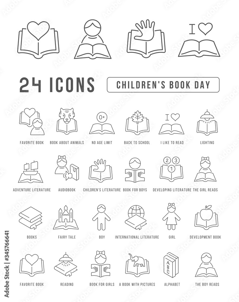 Vector Line Icons of Childrens Book Day Vector Line Icons of Childrens Book Day