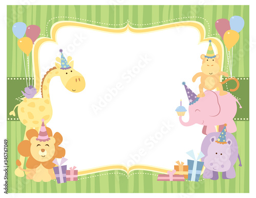 Photography A vector illustration of a blank empty background frame with cute safari animals