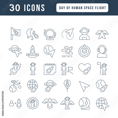 Vector Line Icons of Day of Human Space Flight