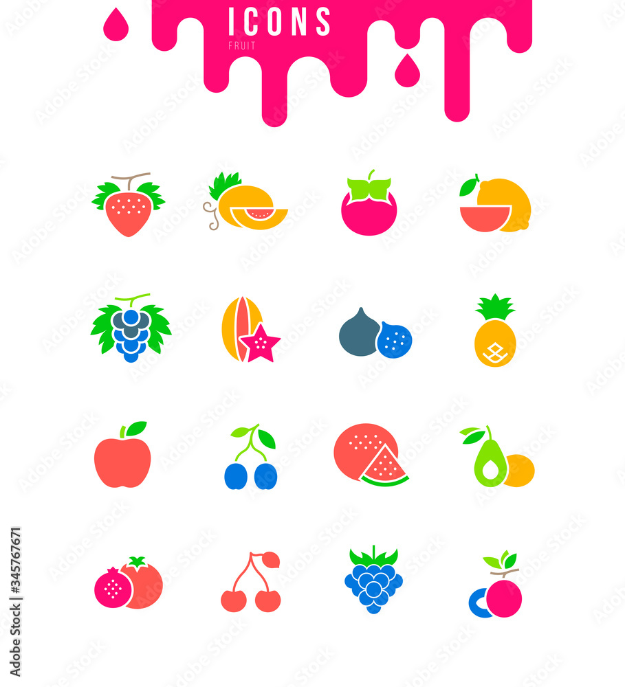 Set of Simple Icons of Fruits