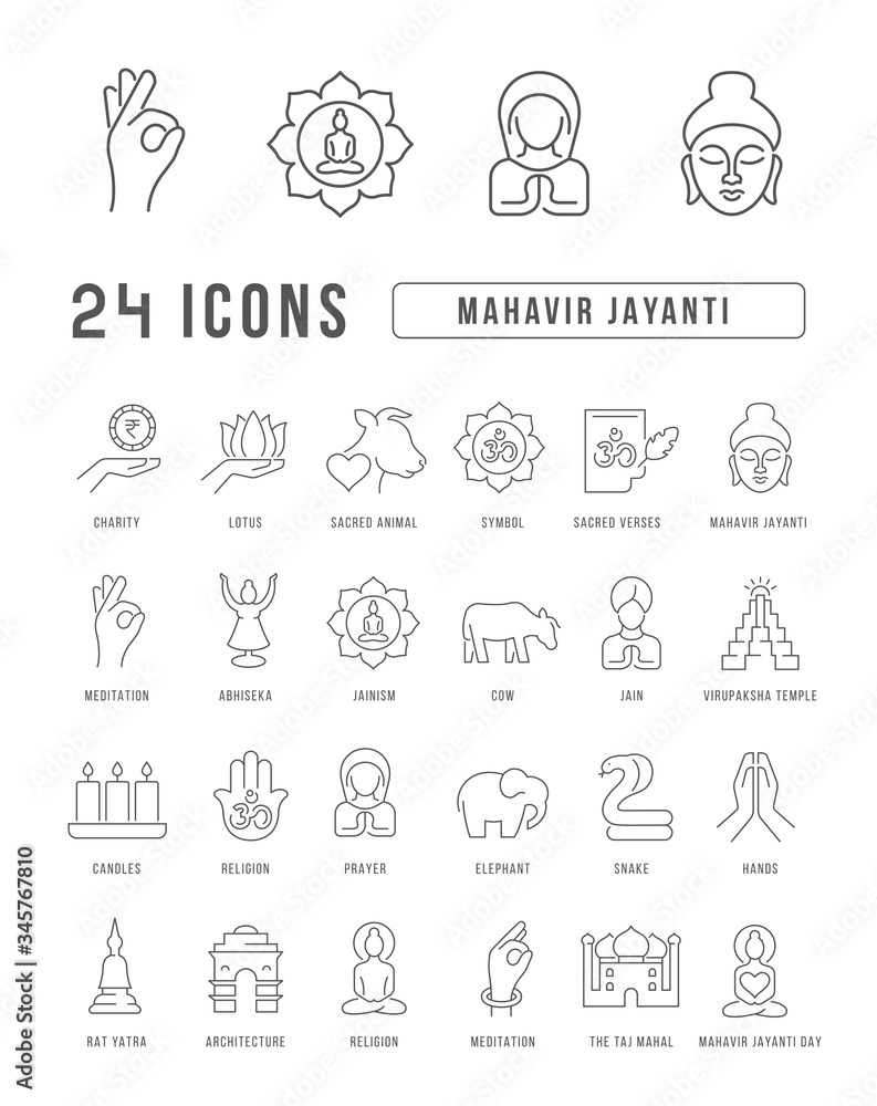 Vector Line Icons of Mahavir Jayanti Vector Line Icons of Mahavir Jayanti