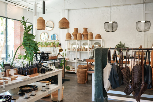 Interior of a stylish shop selling an assortment of items photo