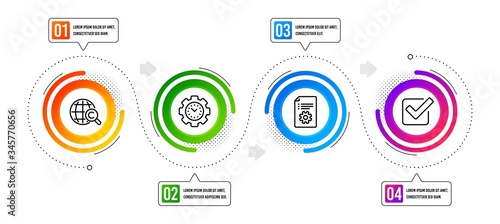 International Ð¡opyright, Checkbox and Time management line icons set. Infographic timeline. Technical documentation, World copywriting. Options banner with international Ð¡opyright icon. Vector