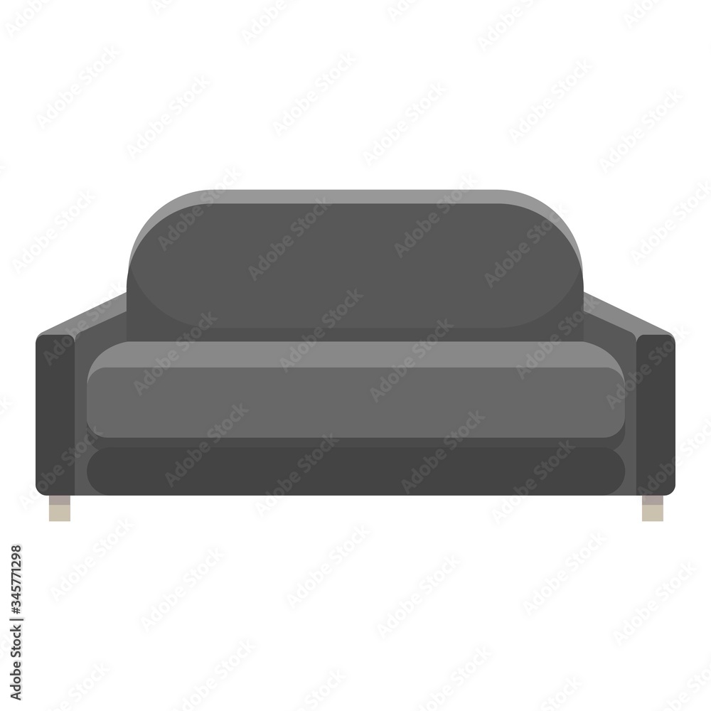 Long black modern sofa icon. Cartoon of long black modern sofa vector icon for web design isolated on white background