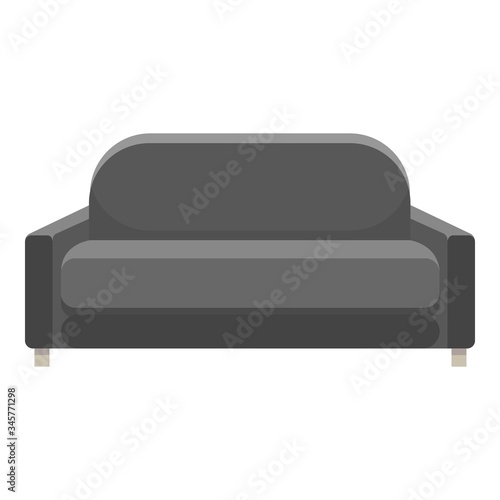 Long black modern sofa icon. Cartoon of long black modern sofa vector icon for web design isolated on white background