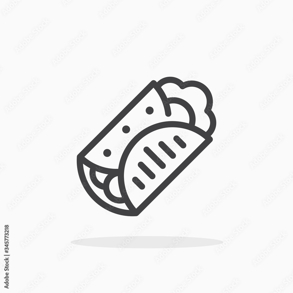 Burrito icon in line style. Editable stroke.